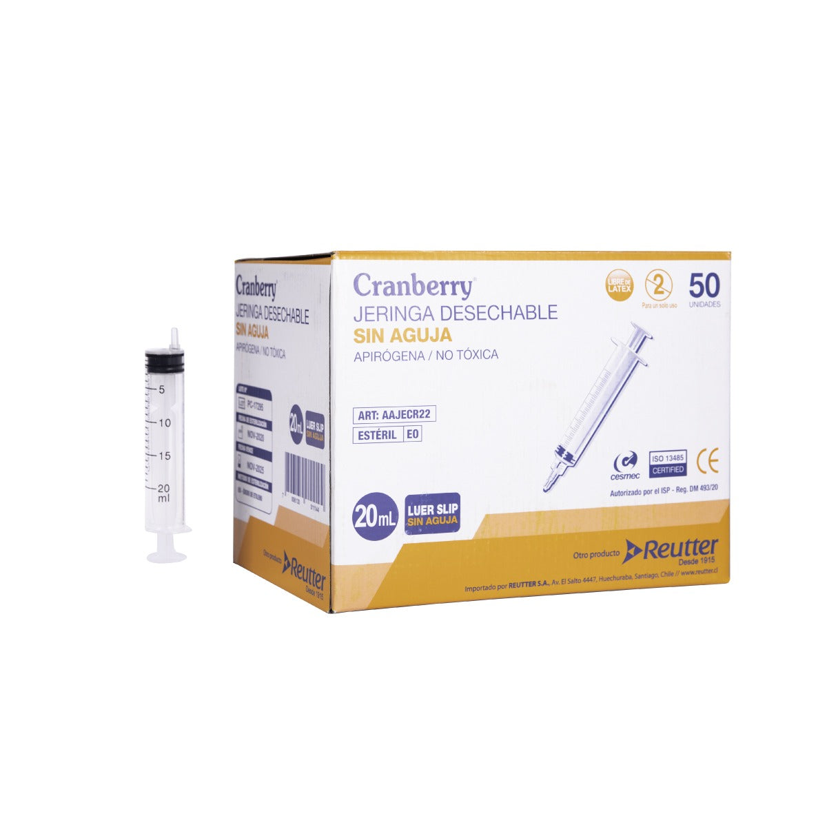 JERINGA DESECHABLE LUER SLIP 20cc SIN AGUJA
