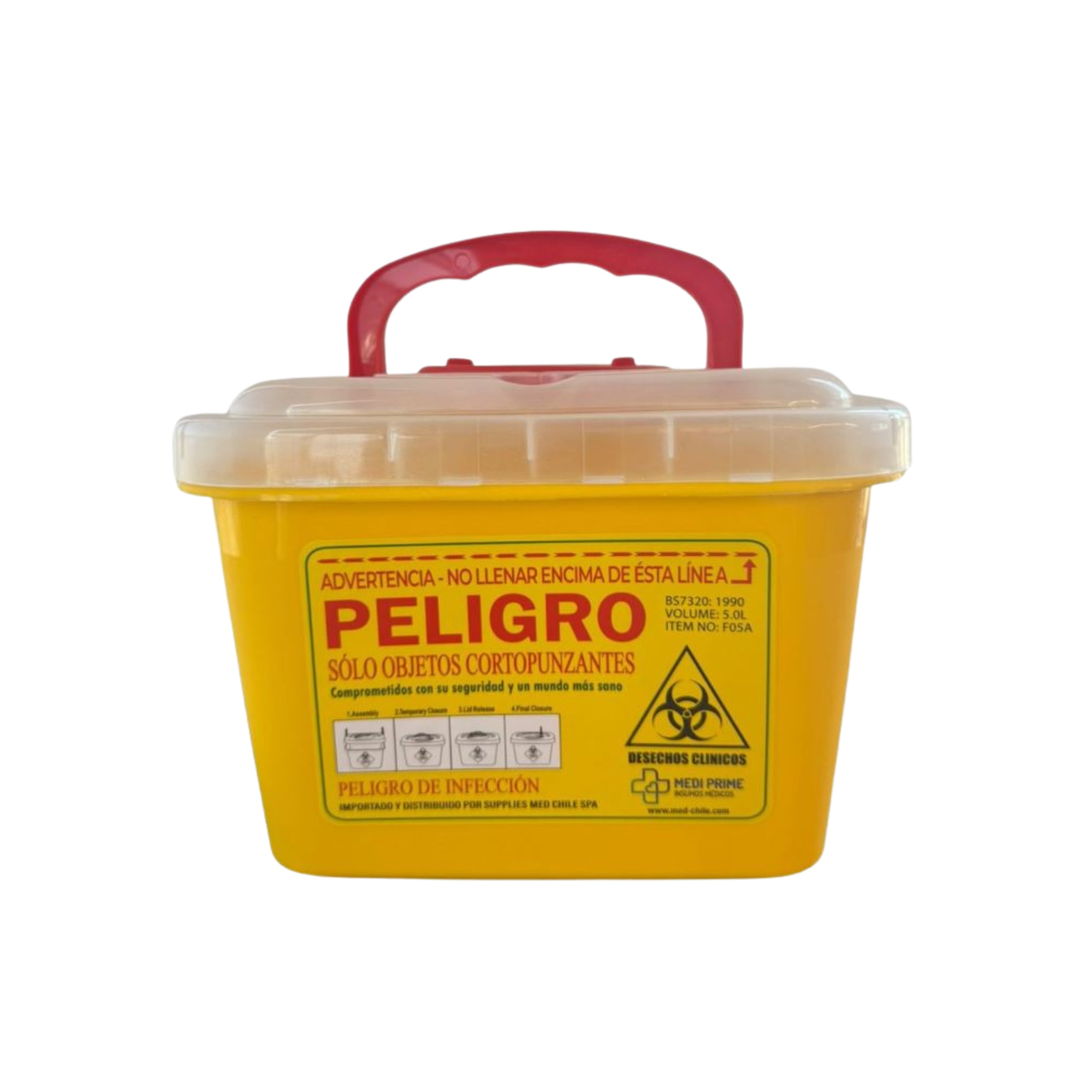 Contenedor cortopunzante color amarillo de 5 litros