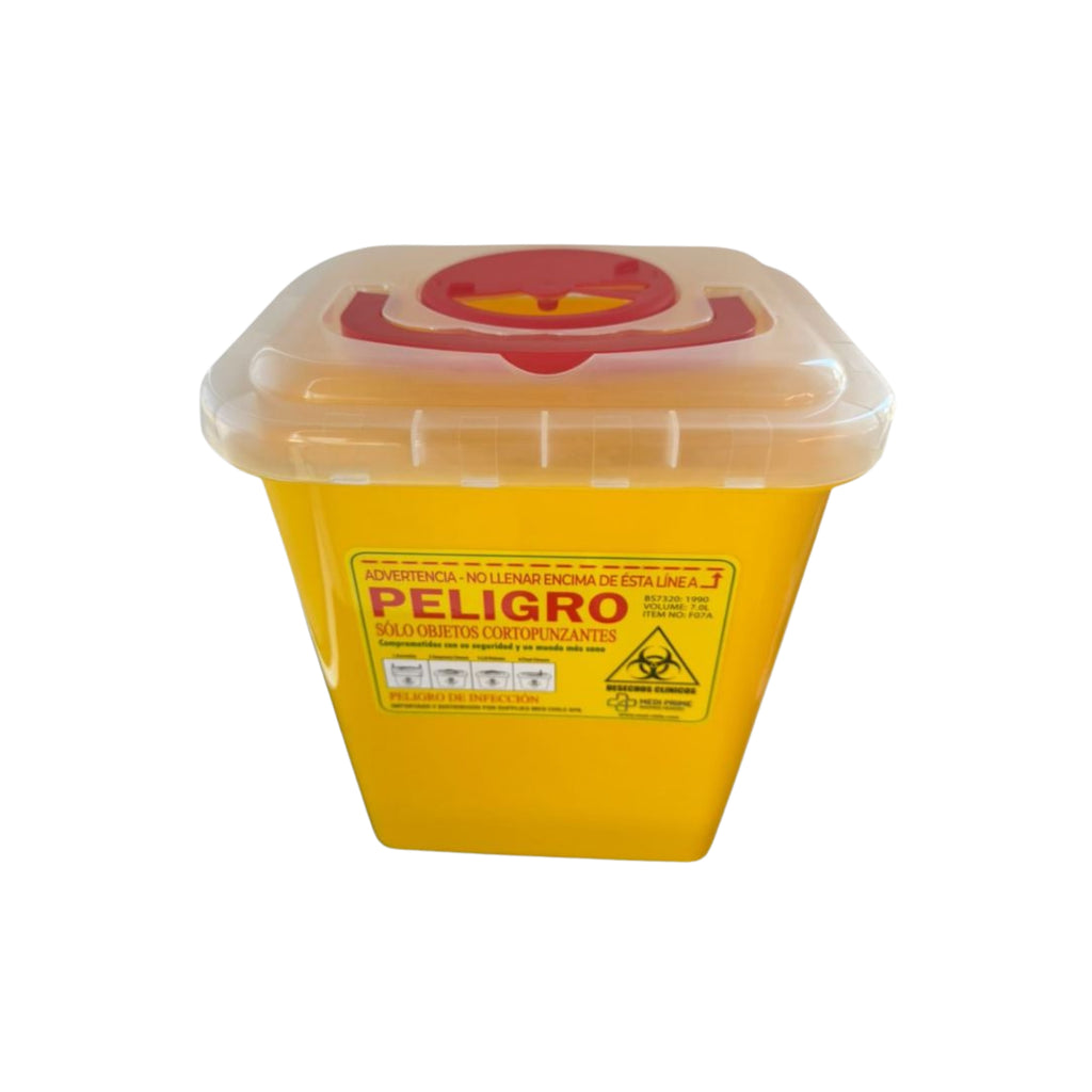 Contenedor cortopunzante color amarillo de 7 litros