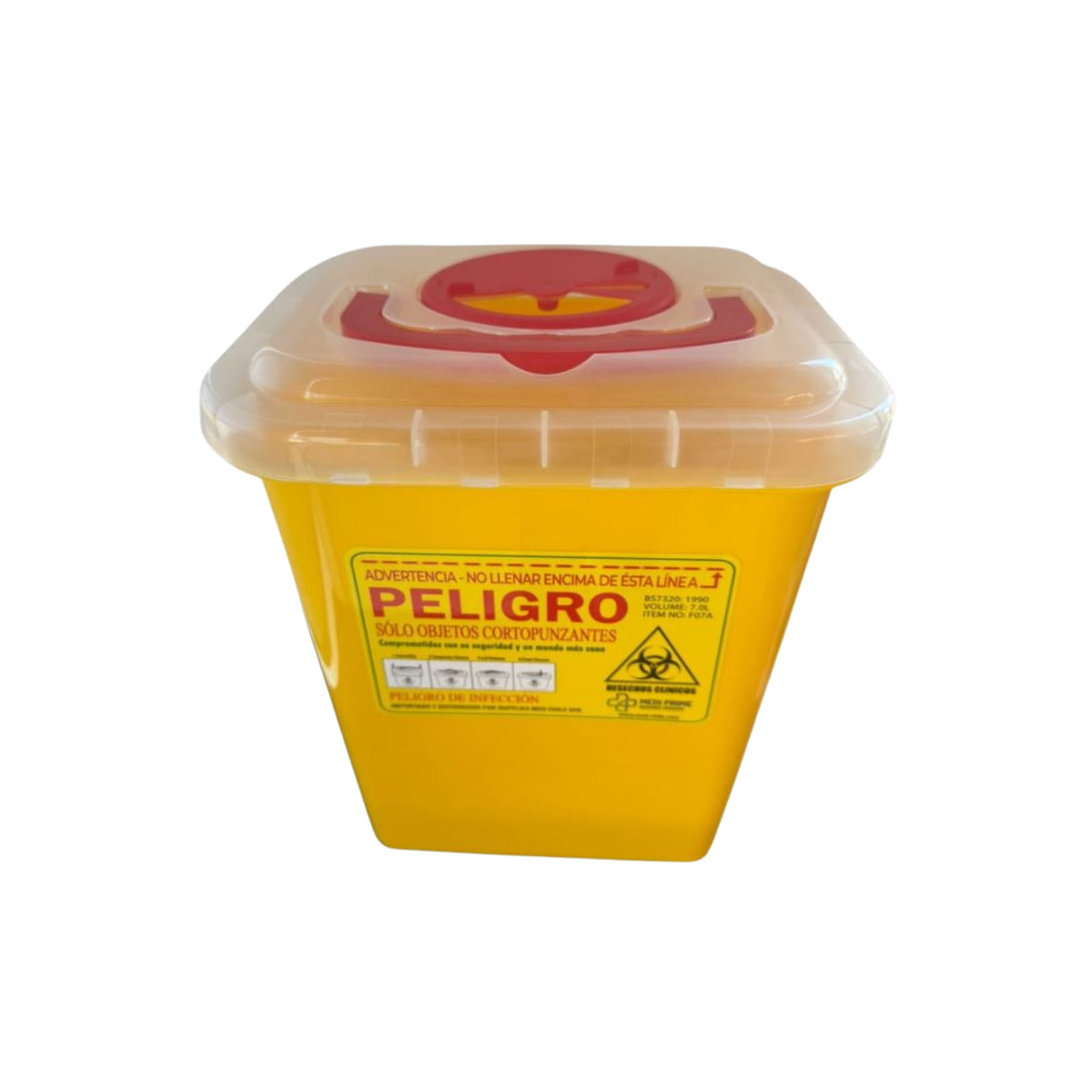 Contenedor cortopunzante color amarillo de 7 litros