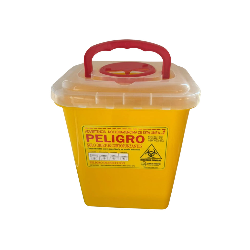 Contenedor cortopunzante color amarillo de 7 litros