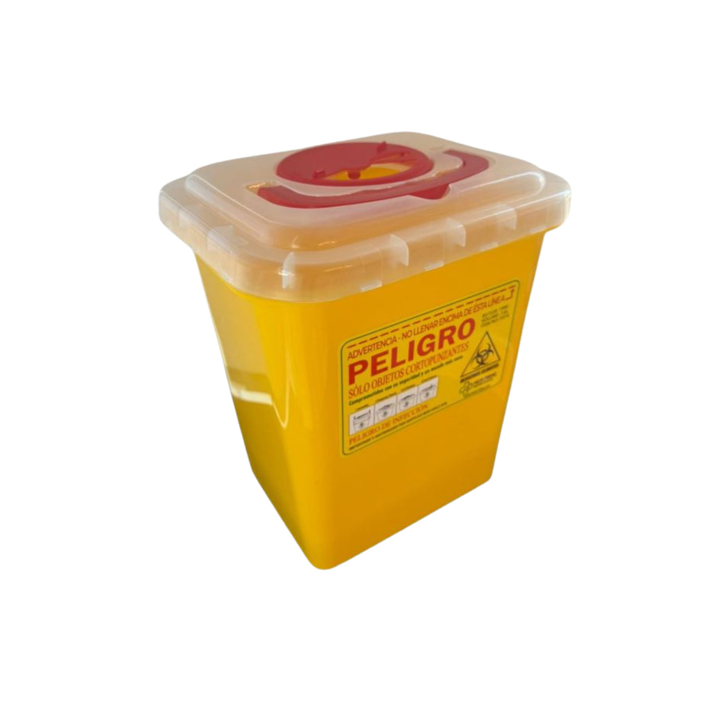Contenedor cortopunzante color amarillo de 7 litros