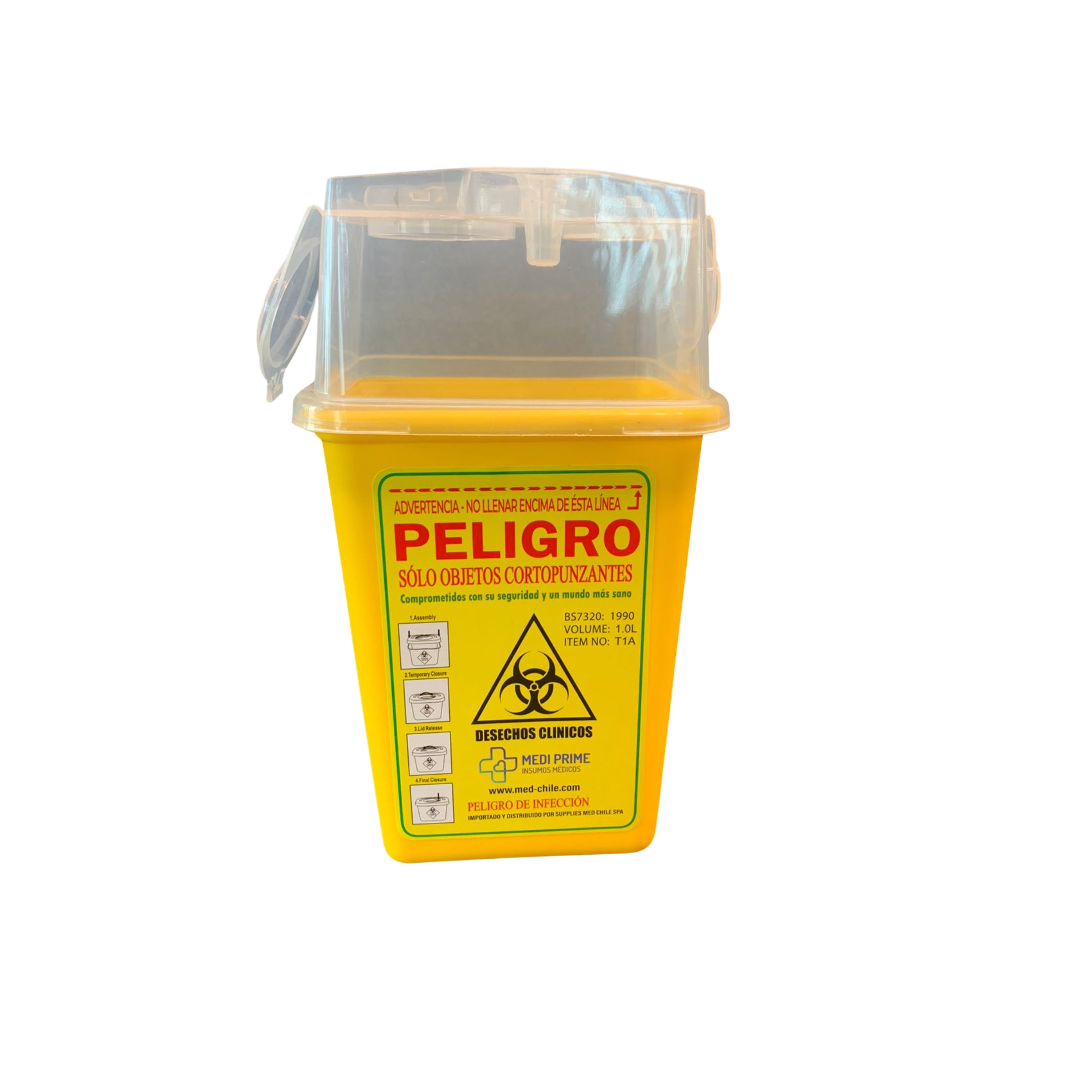 Contenedor cortopunzante color amarillo de 1L