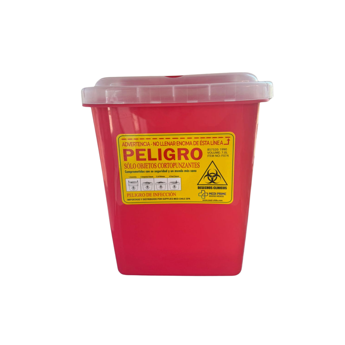 Contenedor cortopunzante color rojo de 7L