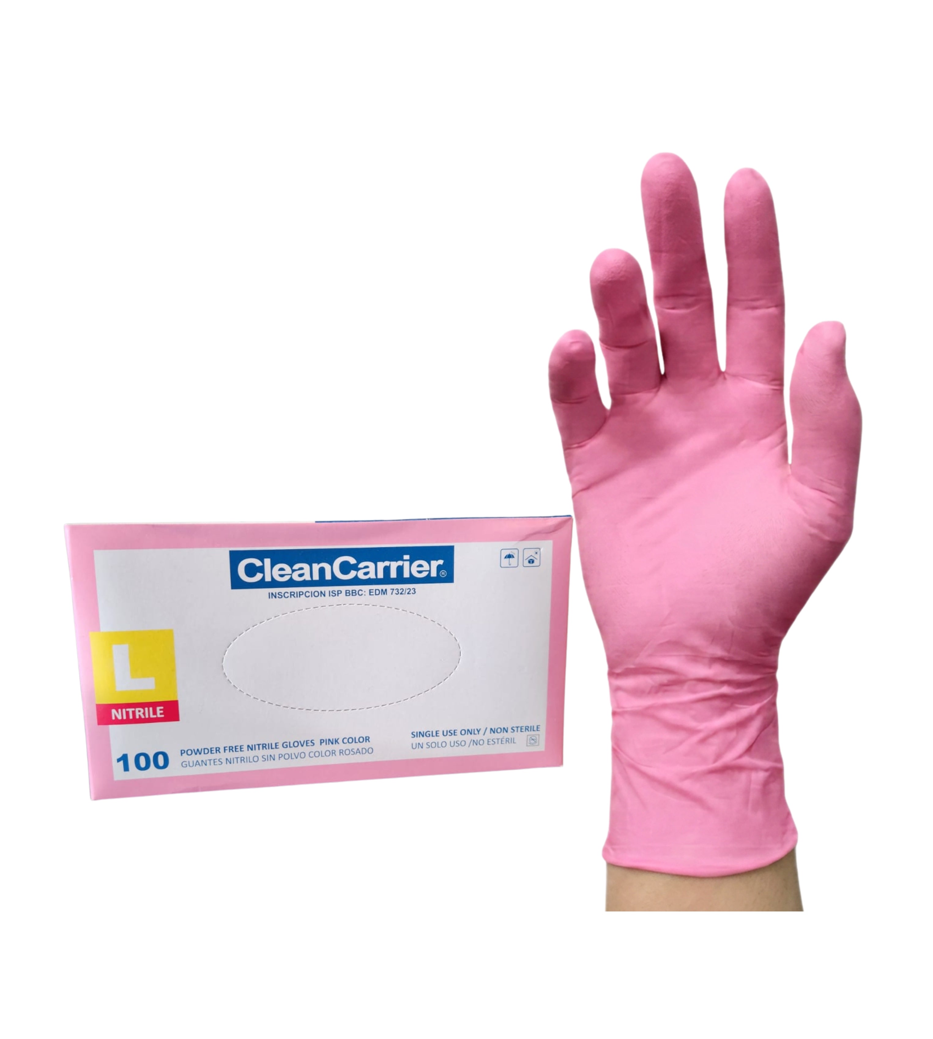 Guantes nitrilo Rosado CleanCarrier Talla L