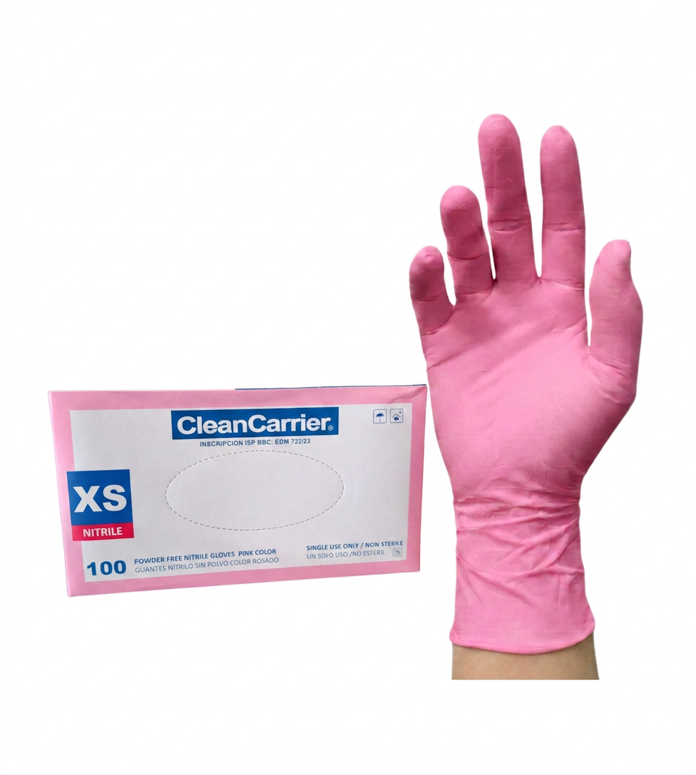 Guantes nitrilo Rosado CleanCarrier Talla XS