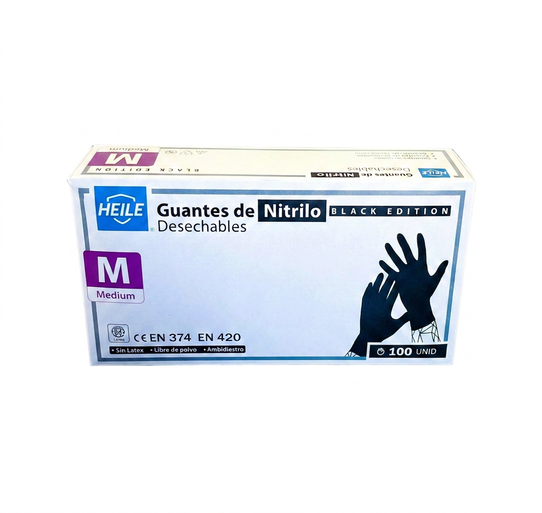 Guante nitrilo Negro Heile Talla M