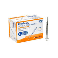 Jeringa tuberculina 1cc aguja de 27×1/2 Cranberry 100 unidades