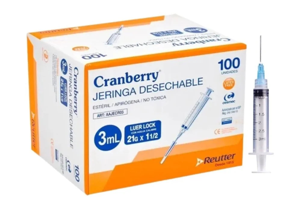 Jeringa desechable Luer Lock C/Aguja 3ml