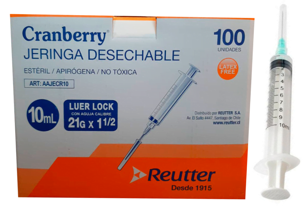 Jeringa desechable Luer Lock C/Aguja 10ml