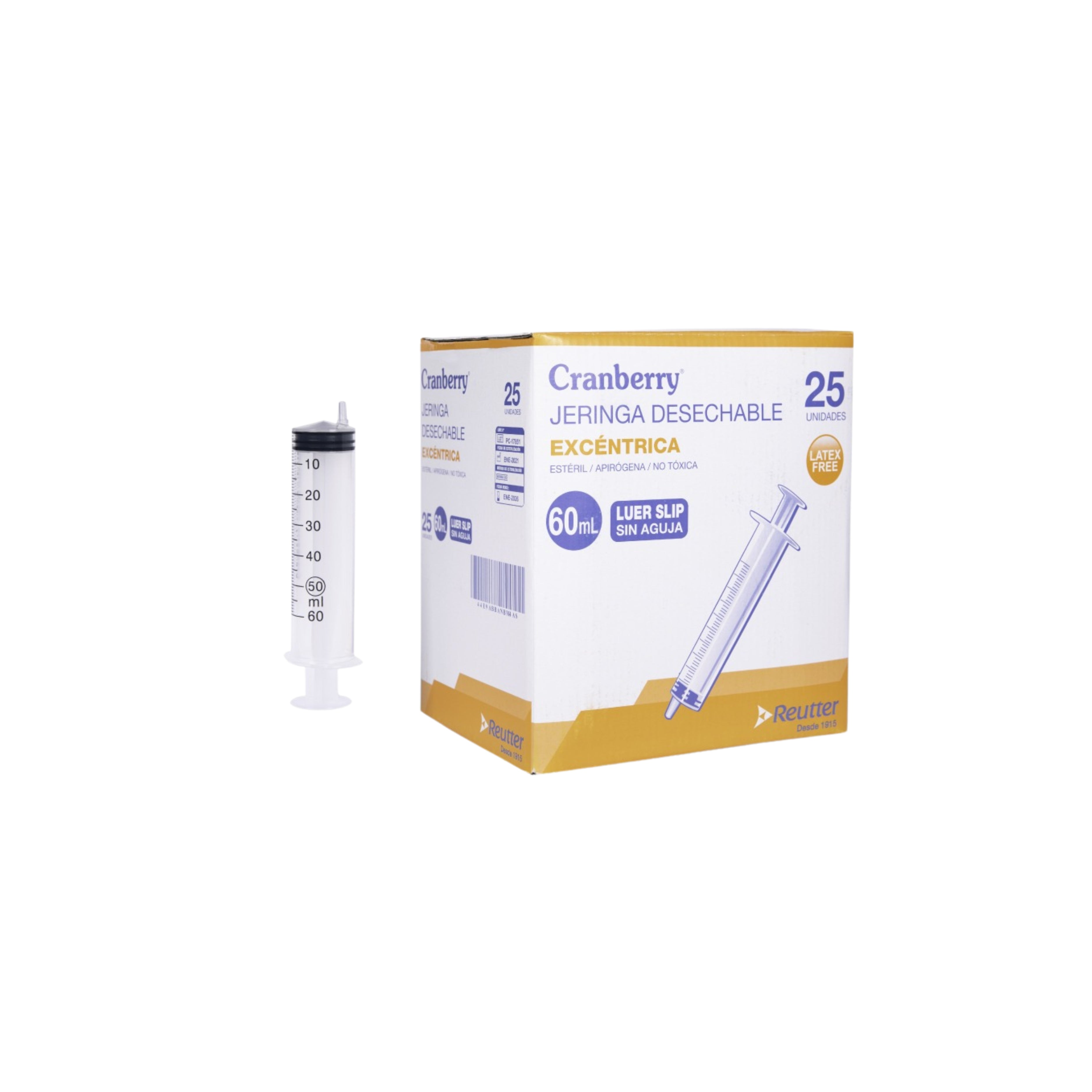 Jeringa 60cc. Sin aguja Excéntrica - Caja  de 25 Unid