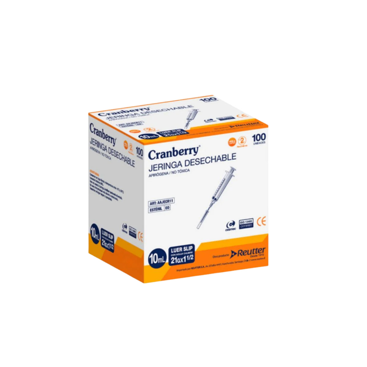 Jeringa desechable Luer Slip C/Aguja 10ml - Caja de 100 Unid