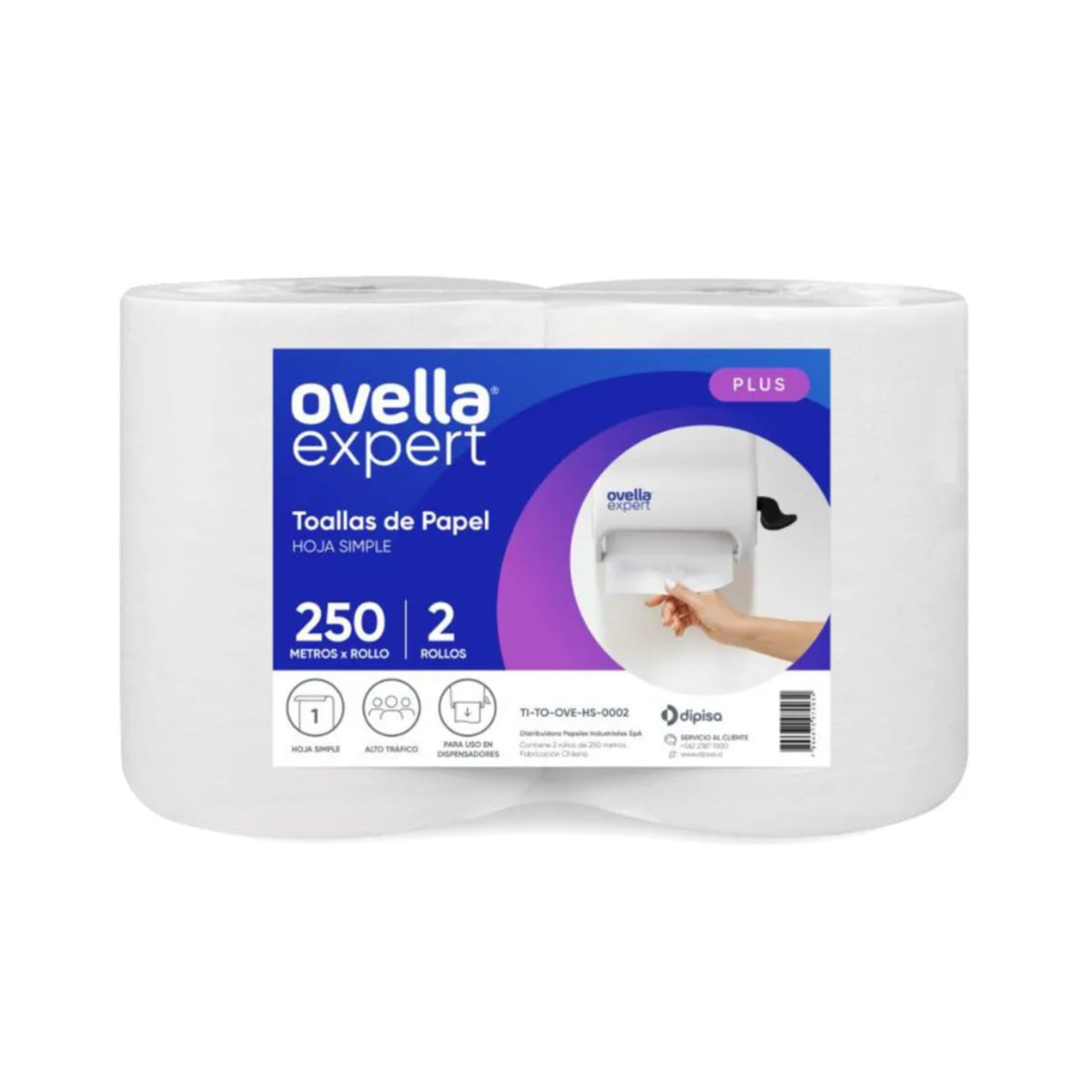 Toalla papel Ovella hoja simple 250 metros 2 rollos