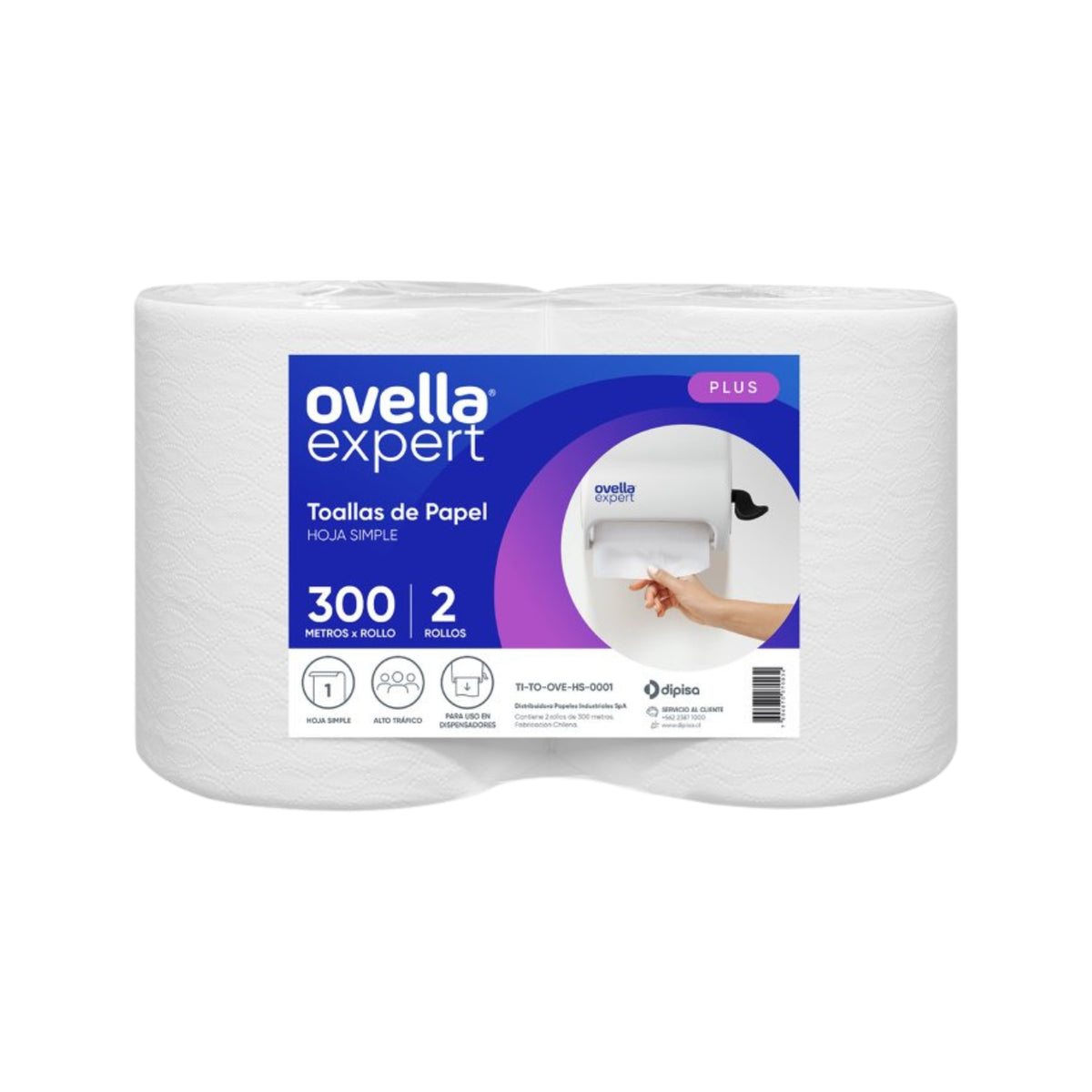 Toalla papel Ovella hoja simple 300 metros 2 rollos