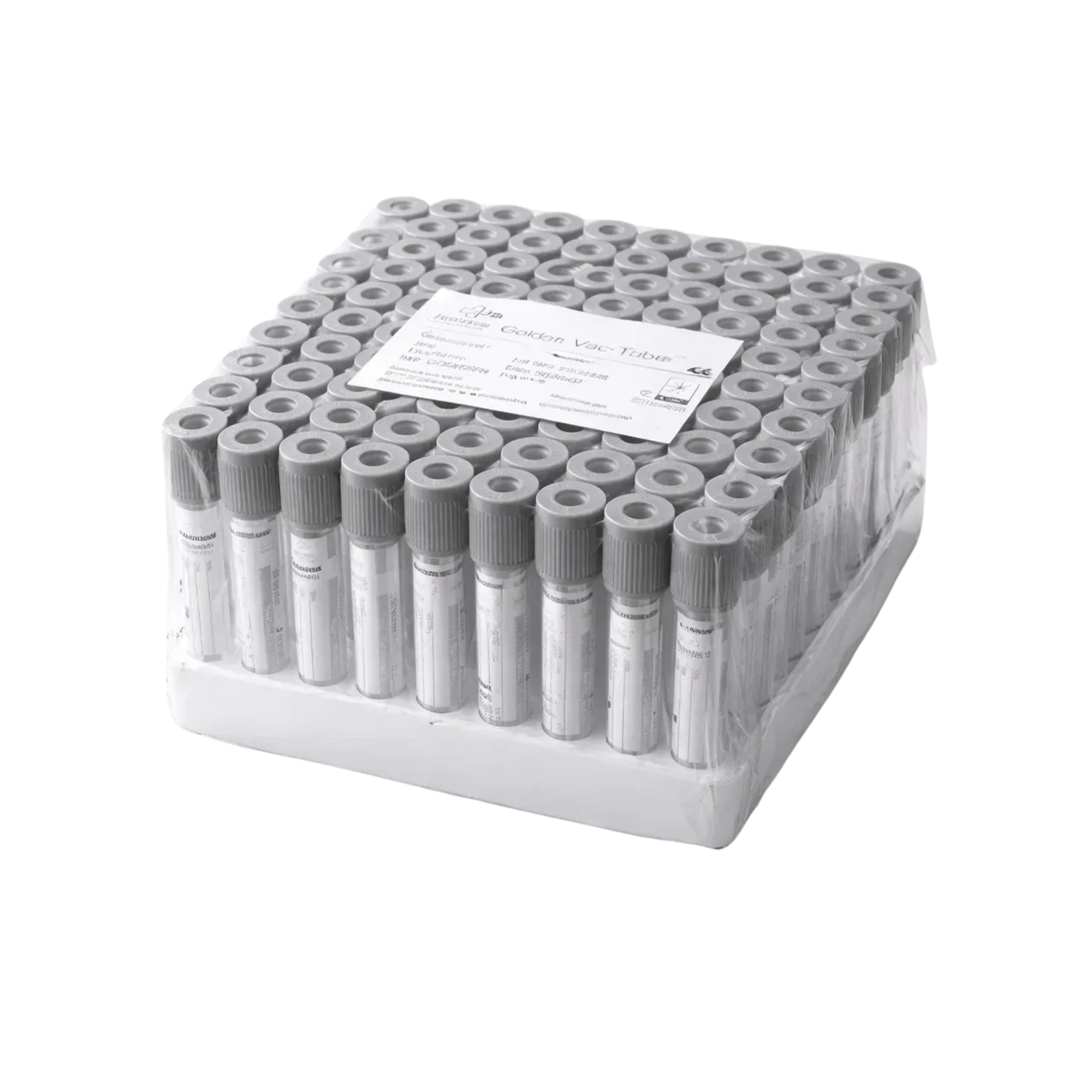 Tubo al vacío, Tapa Gris (Glucosa) 2 ML (13X75MM) - Rack de 100 Unid