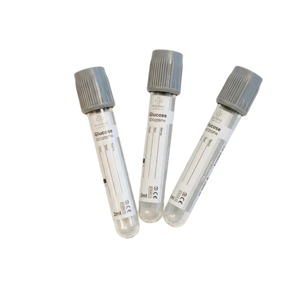 Tubo al vacío, Tapa Gris (Glucosa) 2 ML (13X75MM) - Rack de 100 Unid
