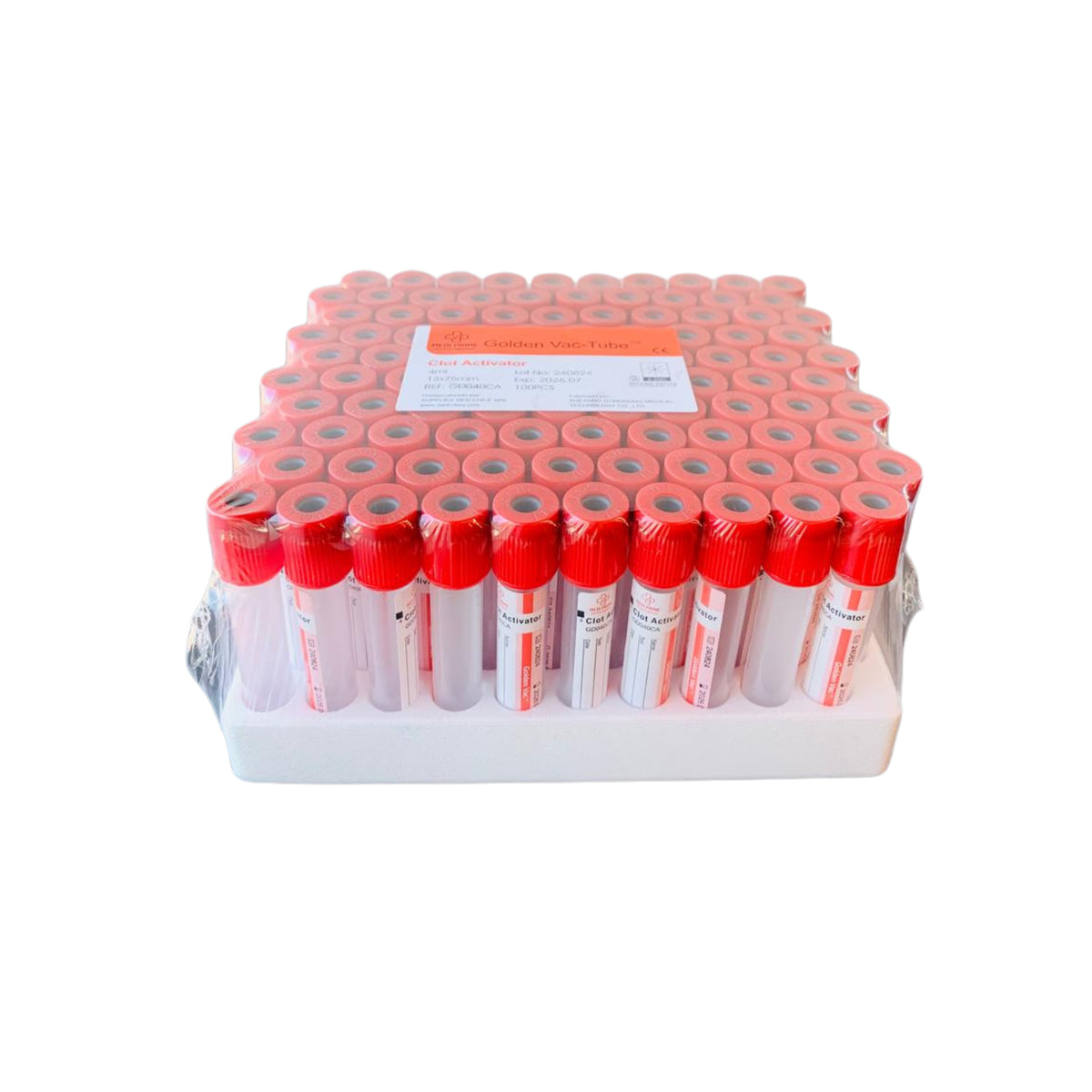 Tubo al vacío, Tapa Roja (Clot Activador) 4 ML (13X75MM) - Rack de 100 Unid