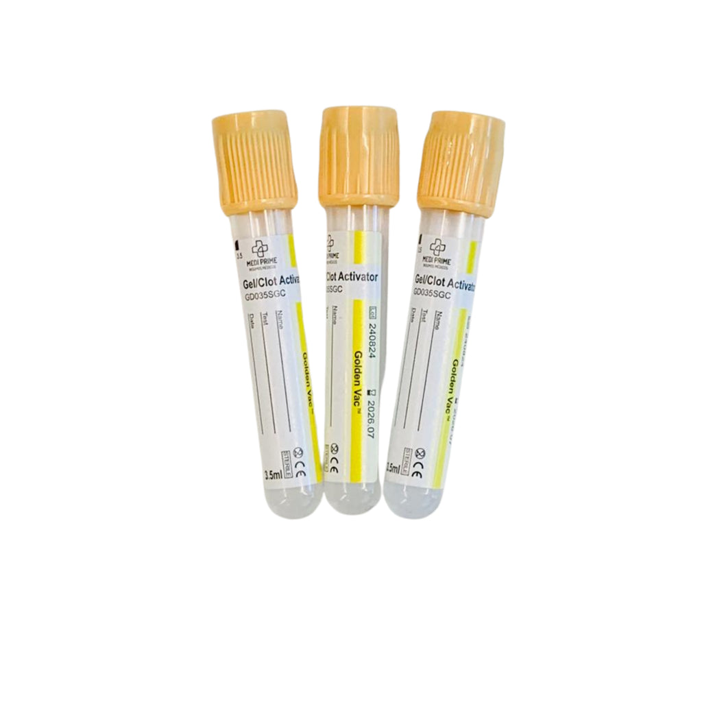 Tubo al vacío, Tapa Amarilla (Gel/ Clot Activador) 3,5ML (13X75MM) - Rack de 100 Unid