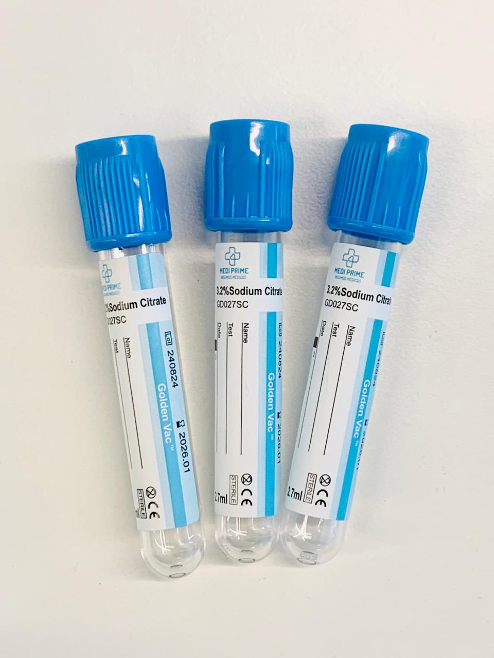Tubo al vacio Tapa Celeste (Citrato de sodio) 2,7ML (13X75MM) X 100 unidades