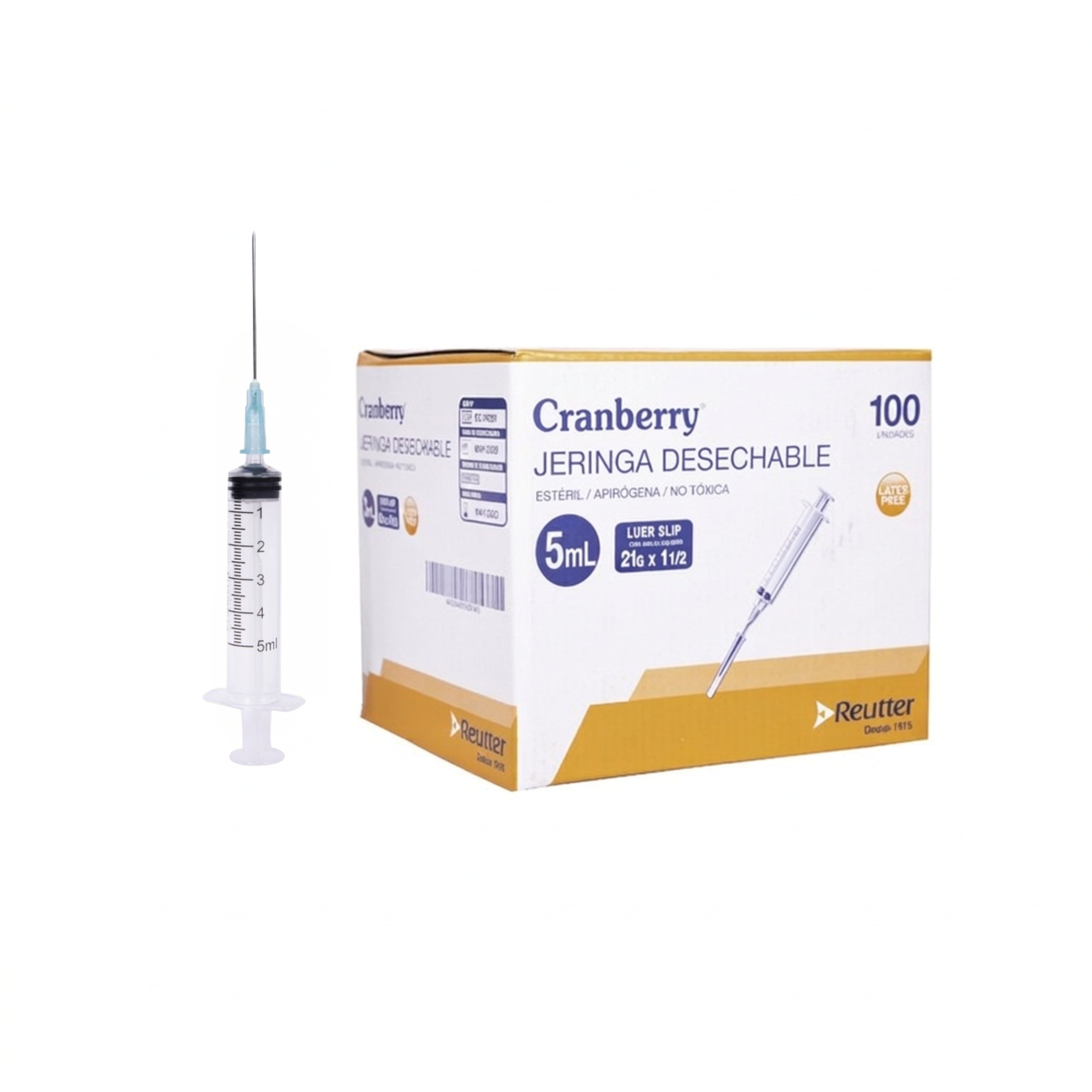 Jeringa desechable Luer Slip C/Aguja 5ml