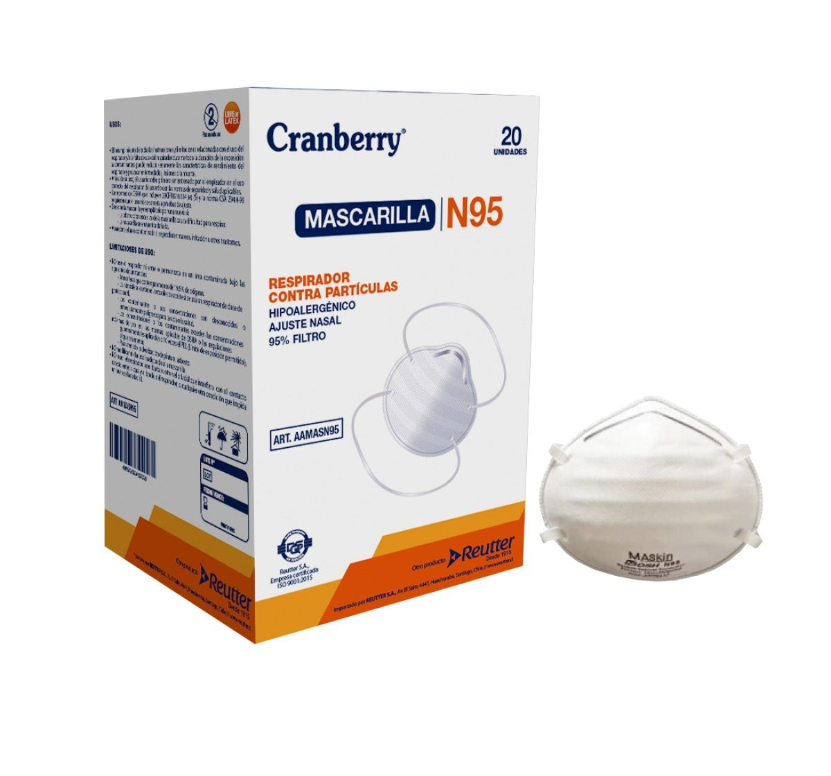 MASCARILLA N95 CERTIFICADA NIOSH-USA CJ X 20 UN