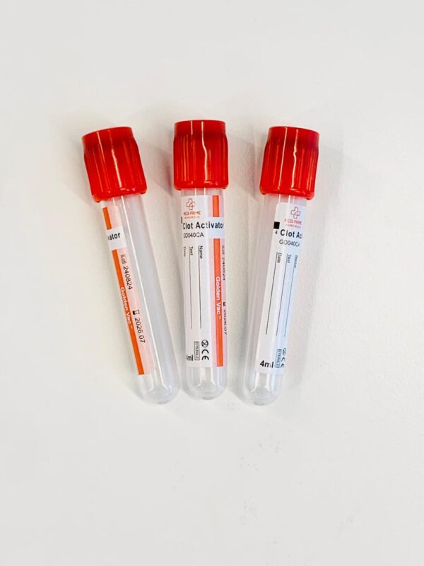 Tubo al vacio, Tapa Roja (Clot Activador) 4 ML (13X75MM) X 100 unidades